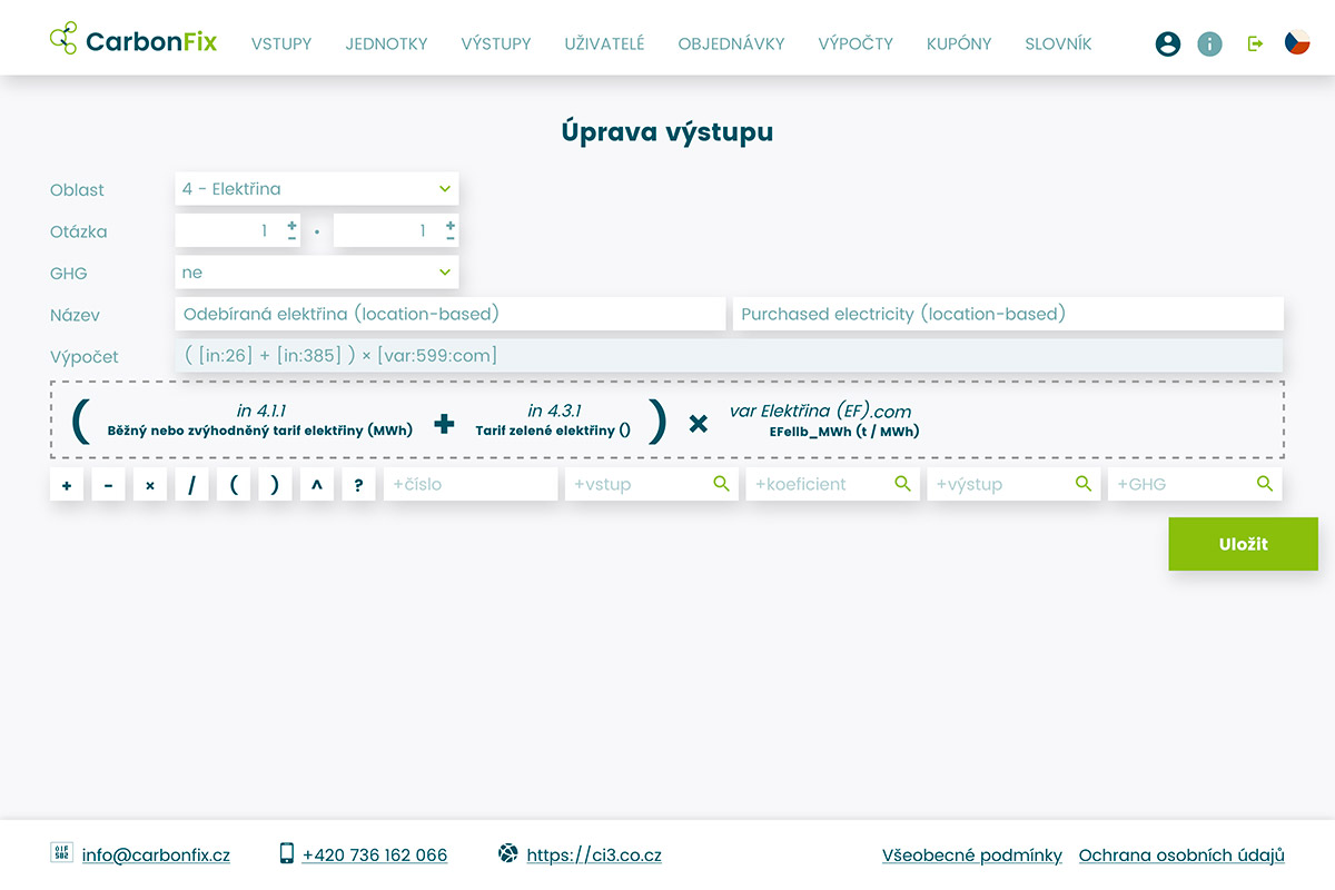 CarbonFix - editace formuláře, vzorec pro odebíranou elektřinu