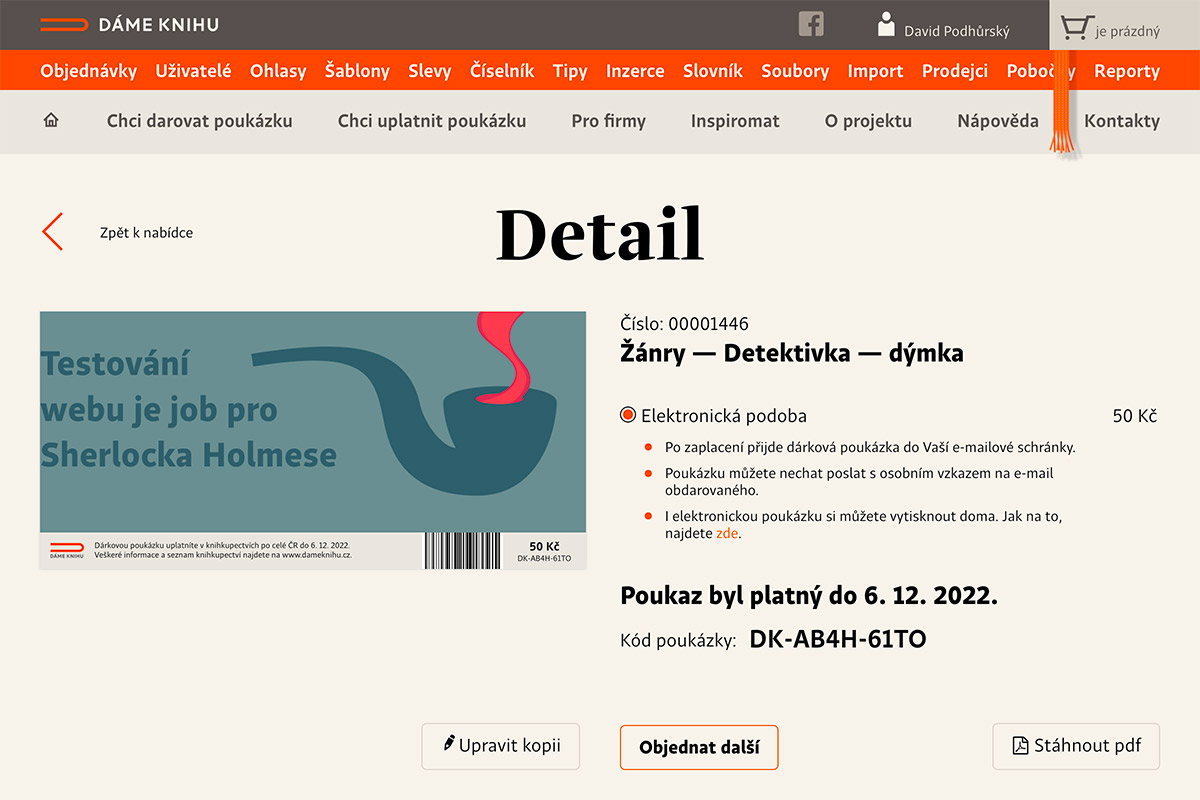 Dáme knihu! - detail poukázky